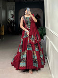 Lorenvalley Pure Cotton Maroon Plain And Printed With Foil Work Lehenga Choli with Dupatta