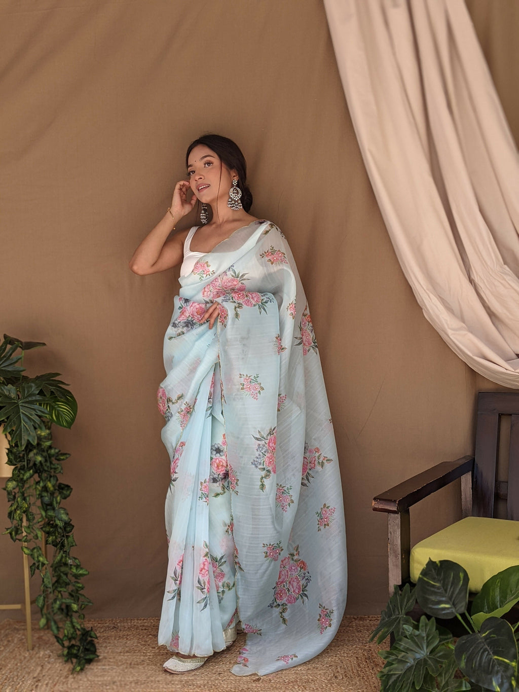 Vamsee Khadi Khatali Sky Khadi Organza Saree