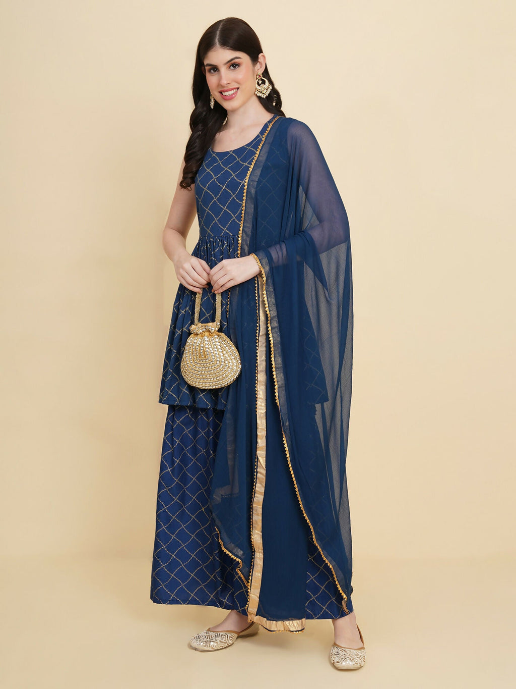 Designer Stylish Blue cotton Stitched Suit With Dupatta - Tanisha