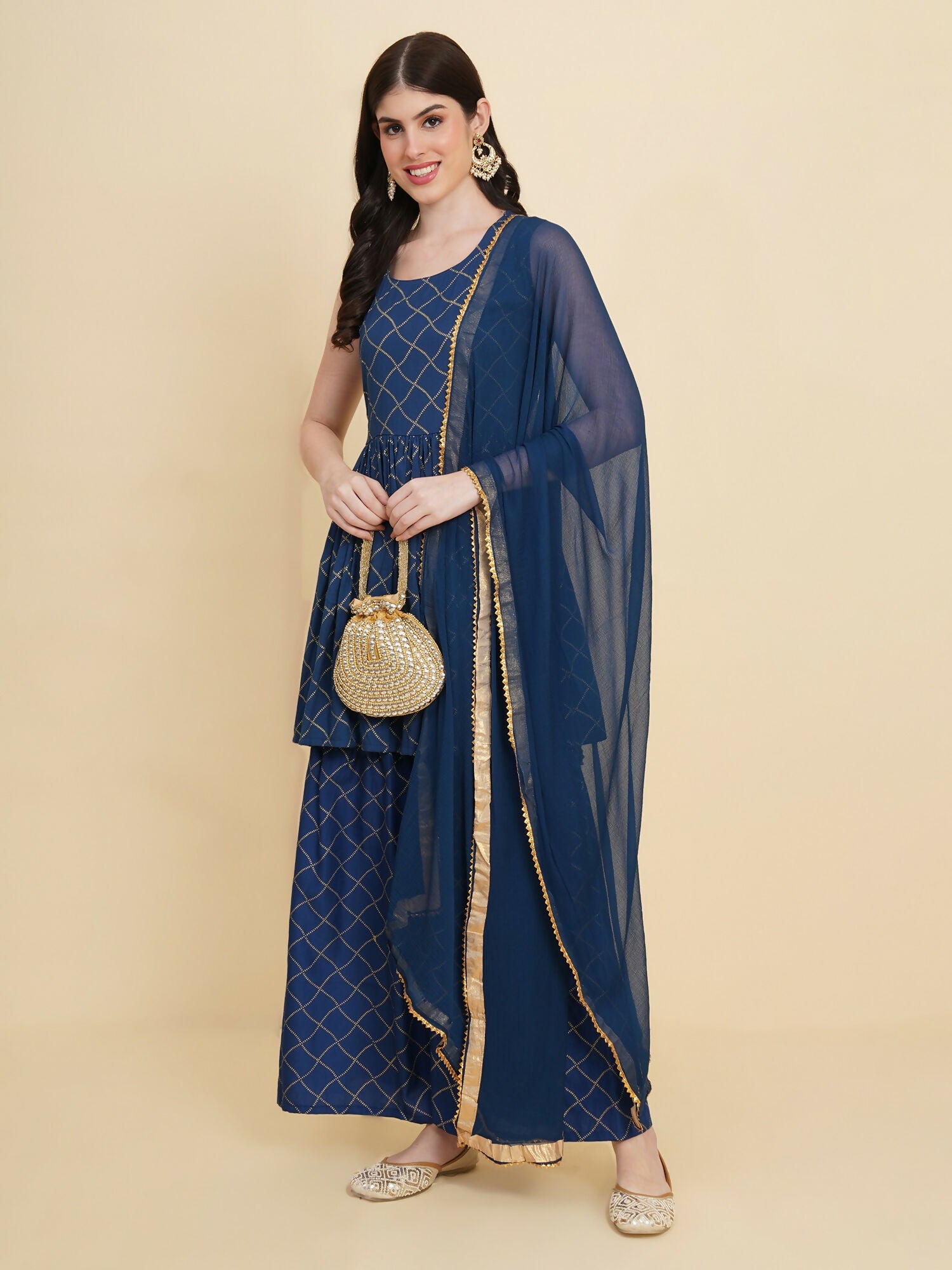 Designer Stylish Blue cotton Stitched Suit With Dupatta - Tanisha