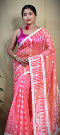 Exclusive Collection Beautiful Peach Jaal Jamdani Saree