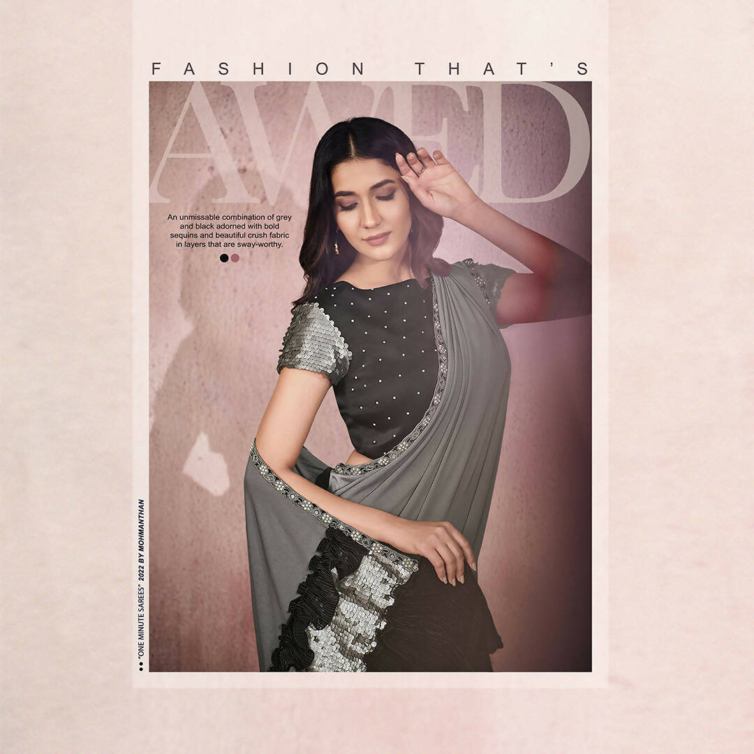 Grey Lycra Embroidery Designer Saree With Blouse - Mohmanthan Sitaarah