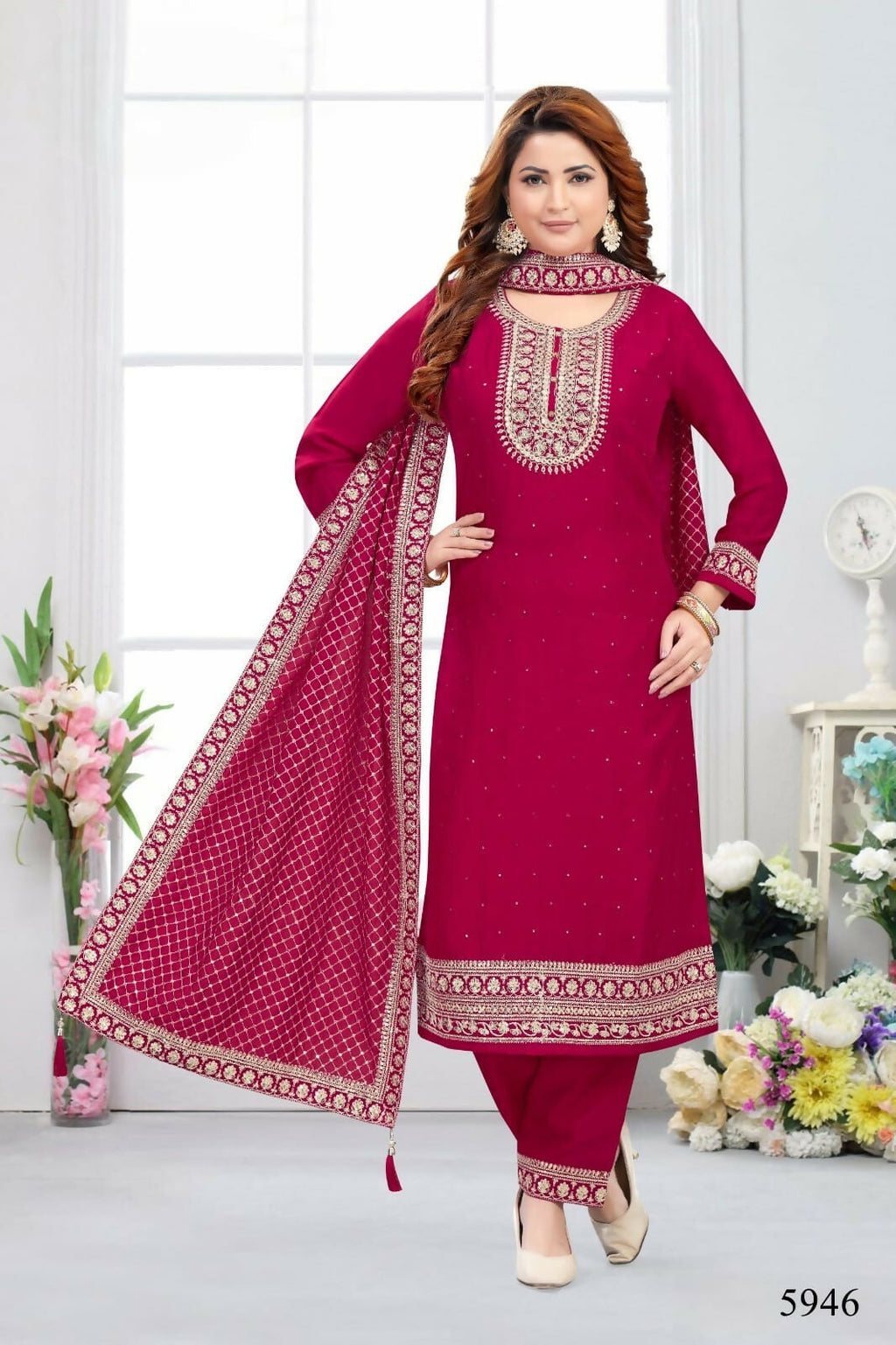 Joban Fashion Muslin Silk Rani Color Kurta Set