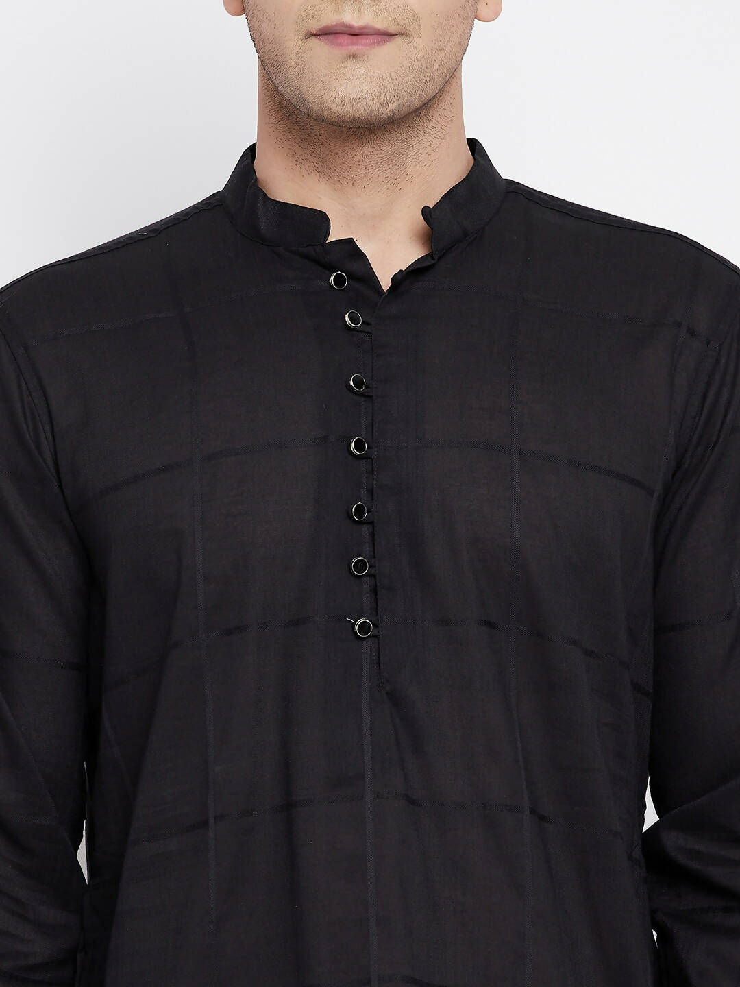 Even Apparels Pure Cotton Men's Kurta in Black Color With Band Collar