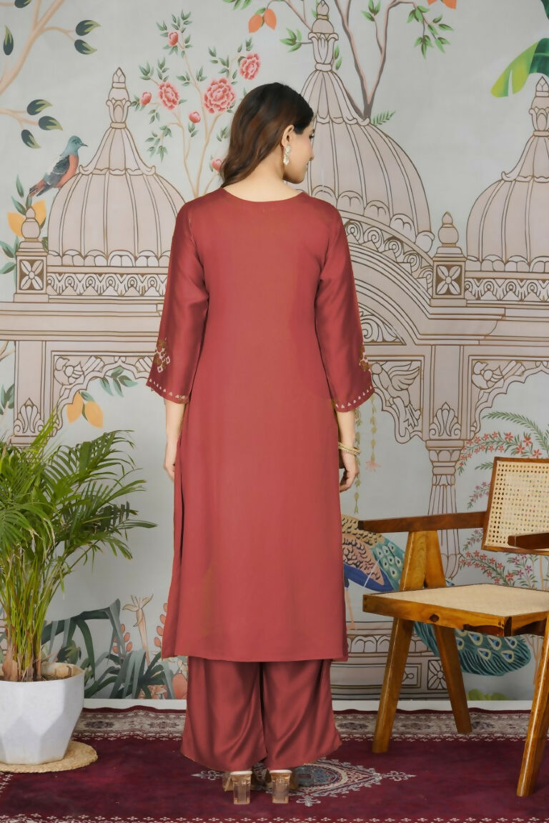 Festive Wear Ethnic Pure gaji silk with pocket inside kurti Red Stitched Suit - Pihu