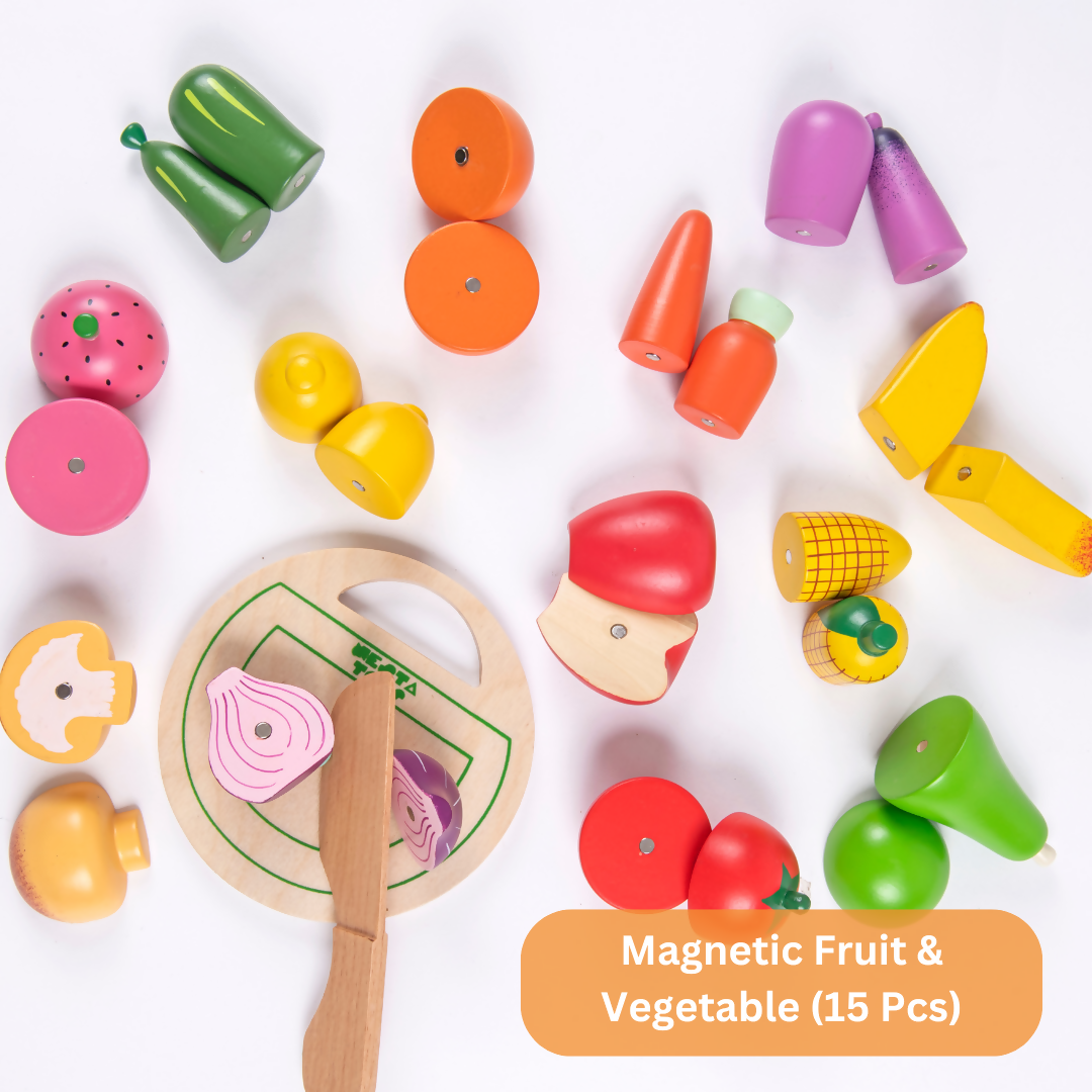 Nesta Toys Wooden Vegetable and Fruit Toy Set, Pretend Play Food, Kitchen Set Toy (3+ Years)