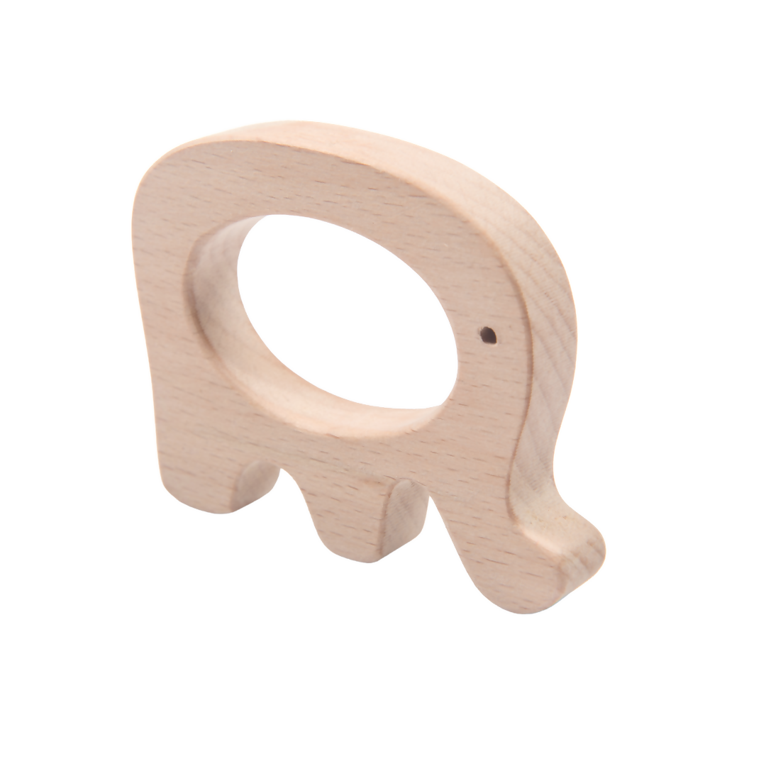 Nesta Toys Wooden Car & Elefant Teether Set, Beech Wood Teether for Babies