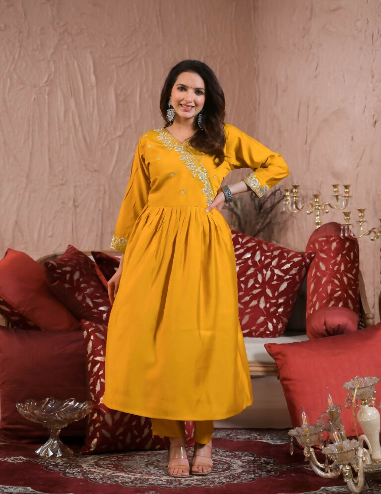 Ethnic Festive Wear Viscose Chanderi Yellow Stitched Suit With Dupatta - Tanisha