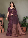 Vedant Vastram Litchi Silk Banarasi Silk Saree - Wine