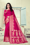 Vedant Vastram Litchi Silk Designer Banarasi Saree - Magenta