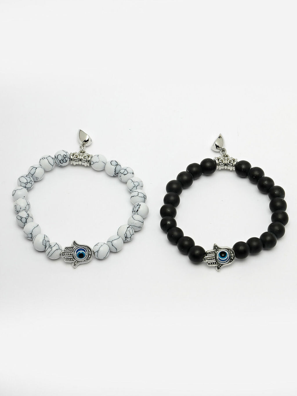 NVR Men & Women Set of 2 Black & White Marbel Crystal Bracelet