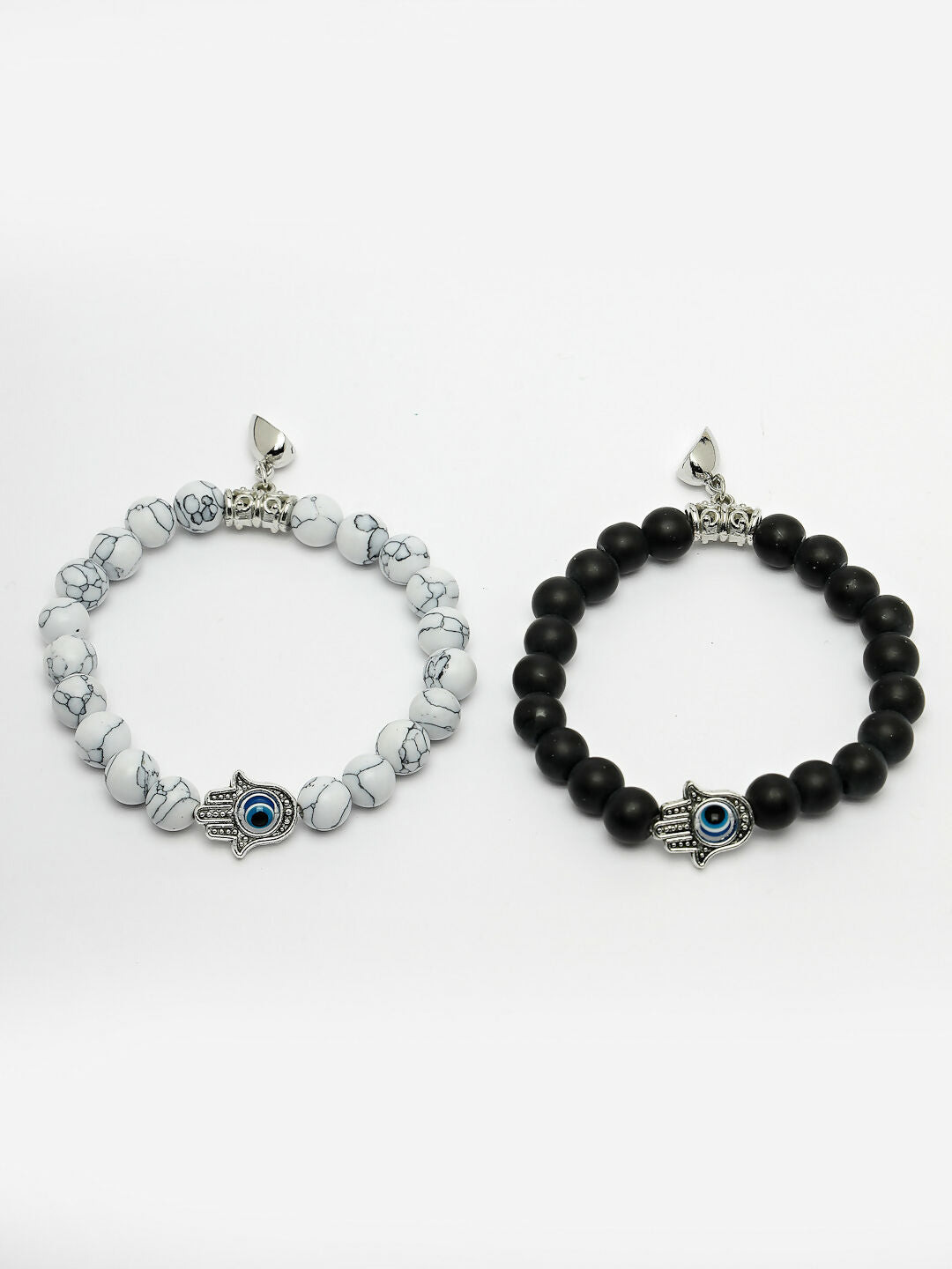 NVR Men & Women Set of 2 Black & White Marbel Crystal Bracelet
