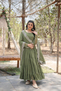 Evanik Mehendi Faux Blooming Gown With Dupatta With Rich Sequins Embroidered work