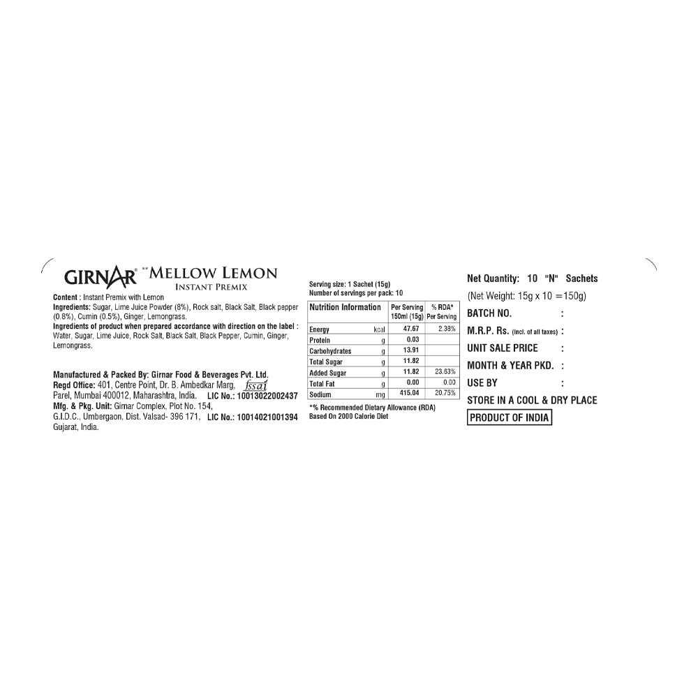 Girnar Instant Premix Mellow Lemon