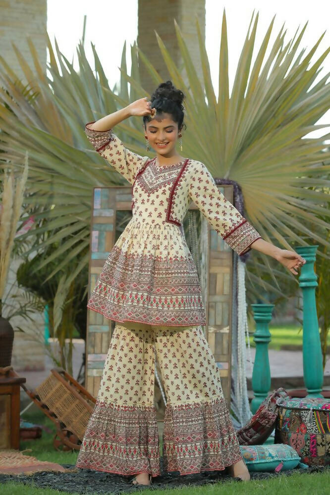 Juniper Women Cream Cambric Printed A-Line Tunic