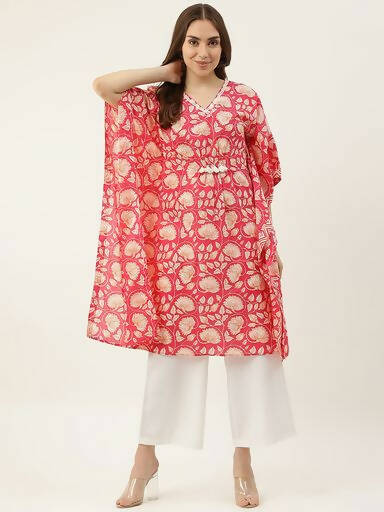 FIORRA Women's Printed Pure Cotton Kaftan Kurta - Red