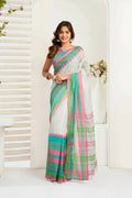 Vastranavya Multicolor Digital Printed Linen Ready To Wear Designer Saree with Unstitched Blouse