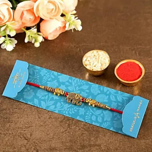 Ethnic Elephant Pearl Rakhi & Soan Papdi