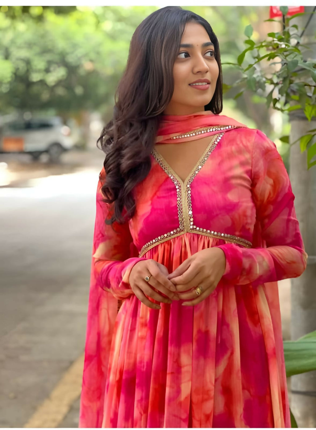 Indian Clothing Dishitha Creation Women Floral Printed Designer Gown - Pink