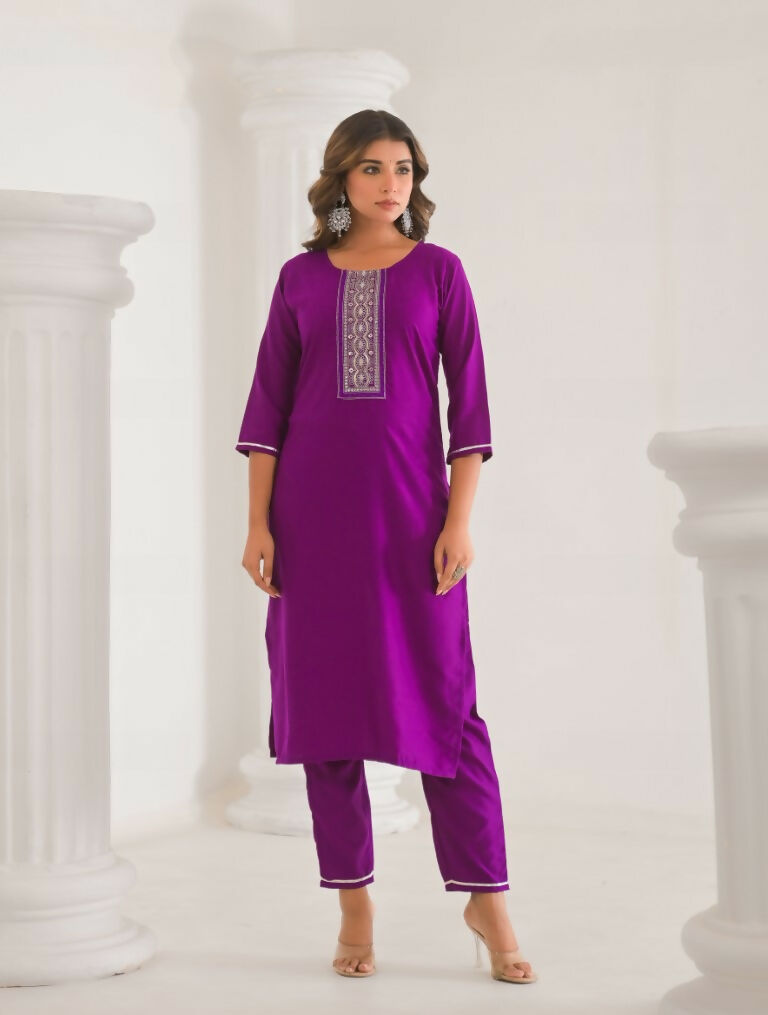 Festive Ethnic Viscose Chanderi Purple Stitched Suit With Dupatta - Rashmika