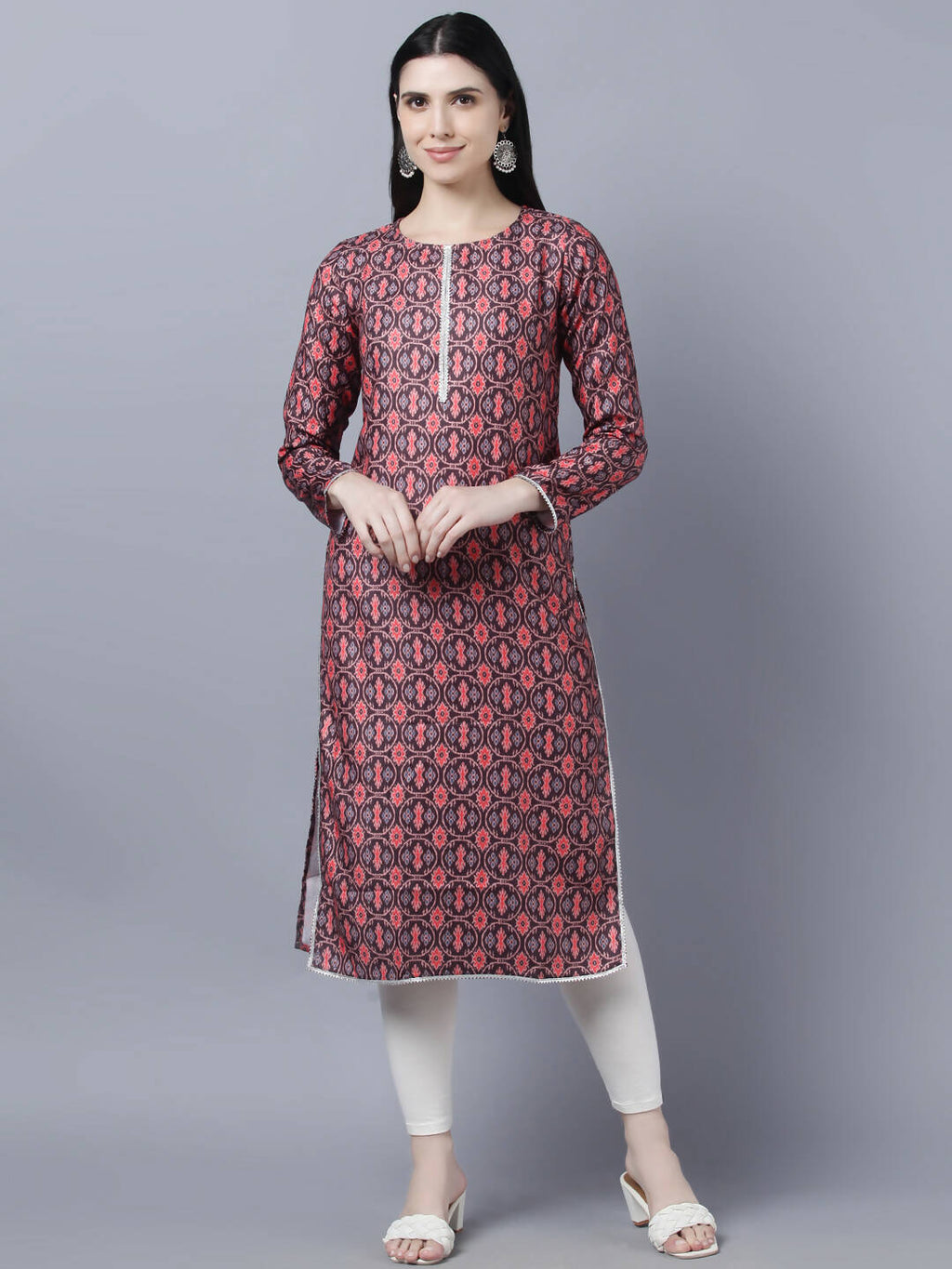 Myshka Women Burgundy Pink Ethnic Motifs Printed Kurta