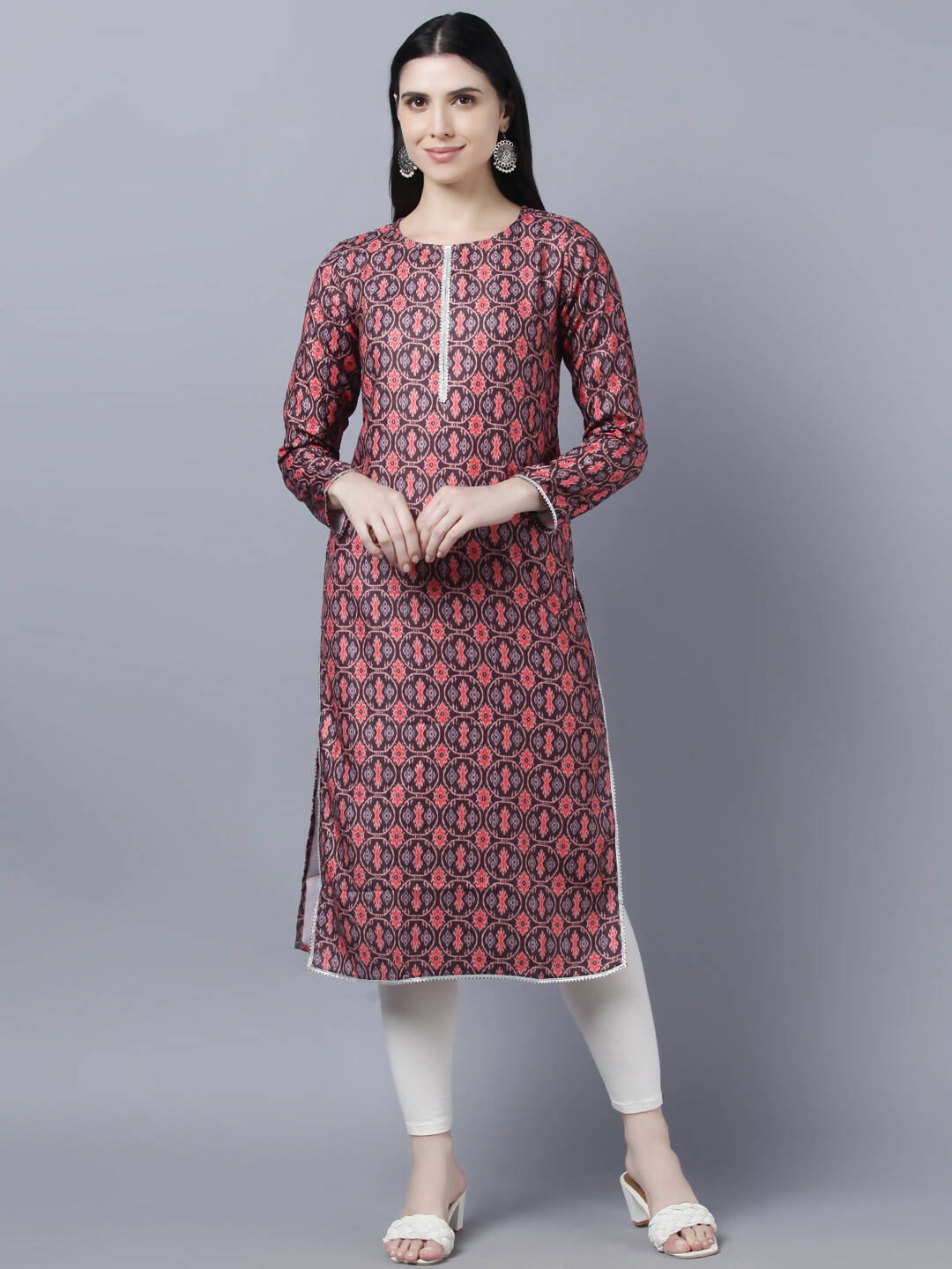 Myshka Women Burgundy Pink Ethnic Motifs Printed Kurta