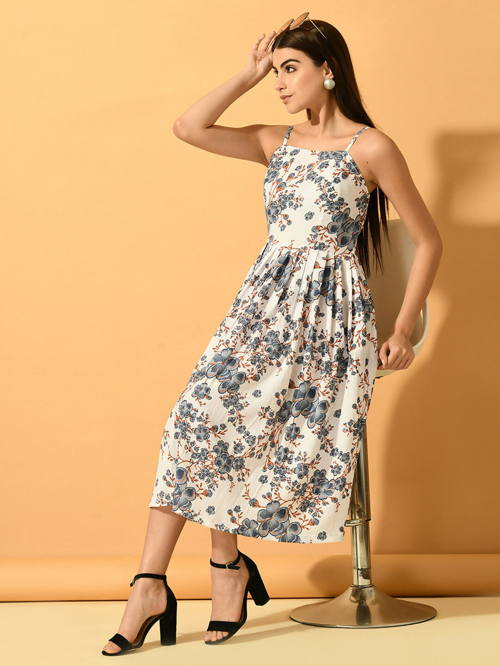 Myshka Women's White Fit and Flare Party Dress