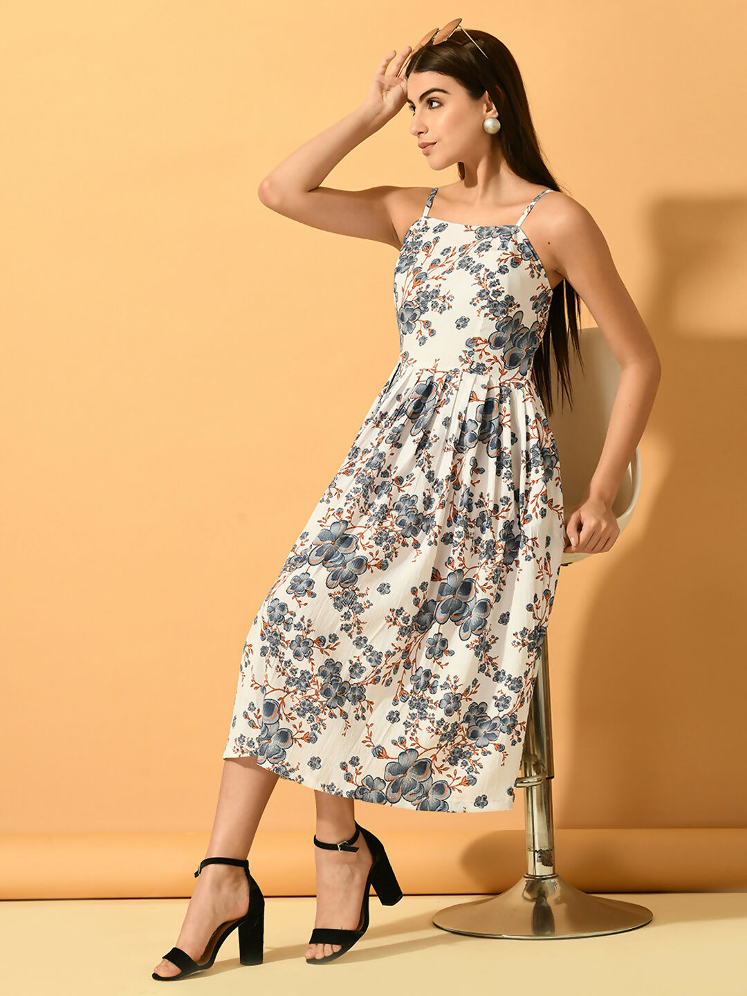 Myshka Women's White Fit and Flare Party Dress
