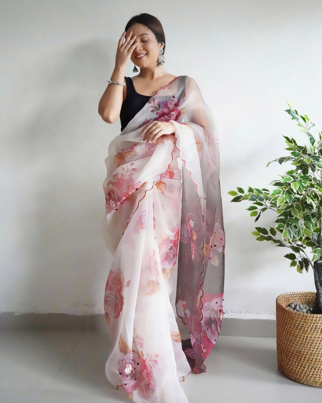 Vamsee Ramya Off White Organza Saree