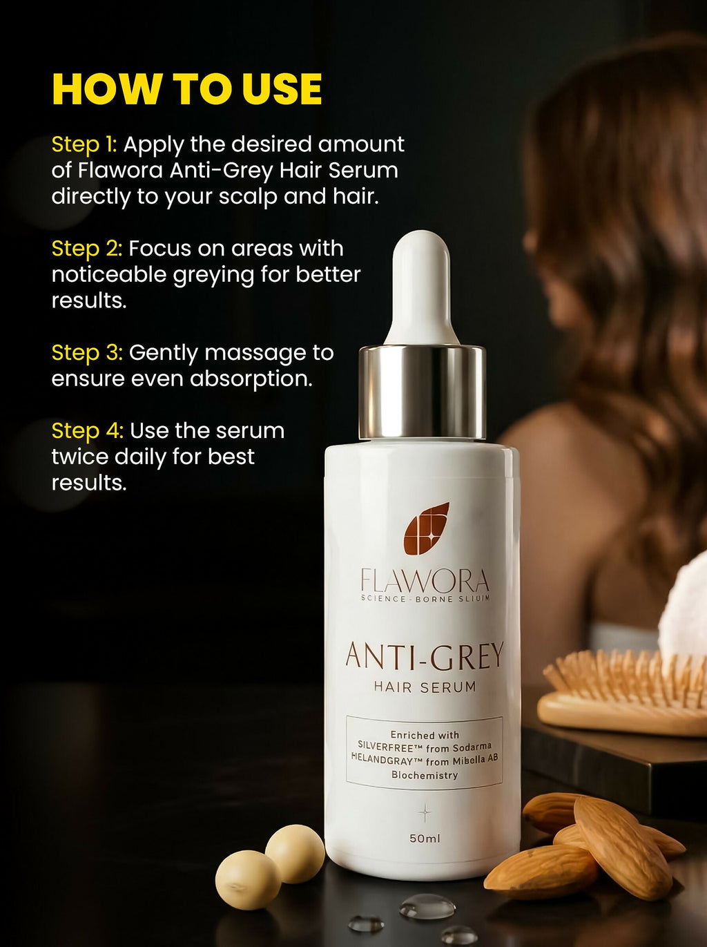 Flawora Set of Anti-Grey Hair Serum, D-Tan Lotion and Gold Face Serum