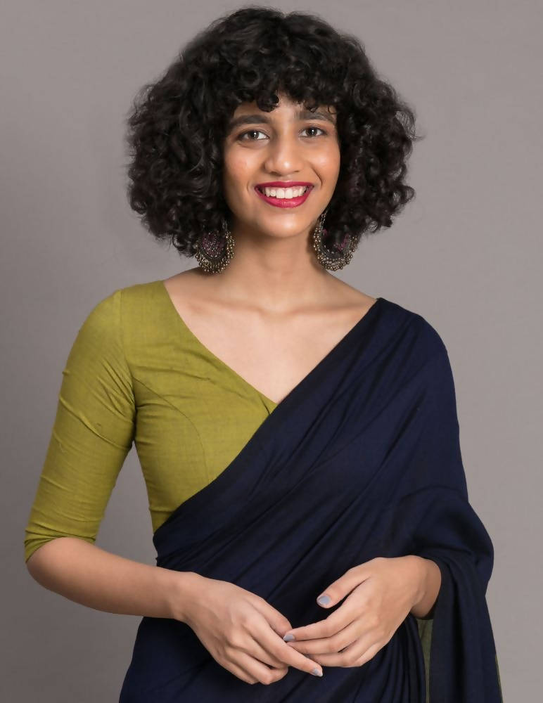 Suta Blue Green Colourblocked Cotton Blend Saree