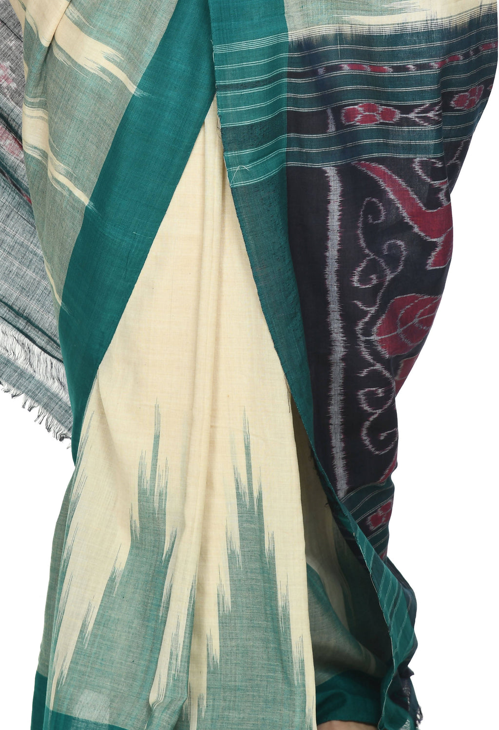 Vamika Sambalpuri Ikat Cotton Kargil Tsrite & Green Saree