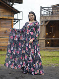 Jyoti Fashion Women's Black Faux Georgette Floral Digital Printed Anarkali Dress with Dupatta
