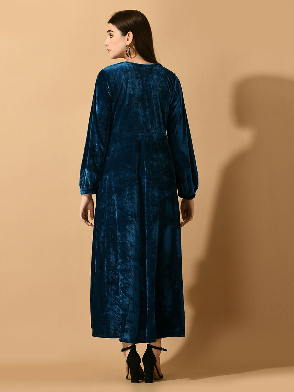 Myshka Women's Blue Fit and Flare Party Dress