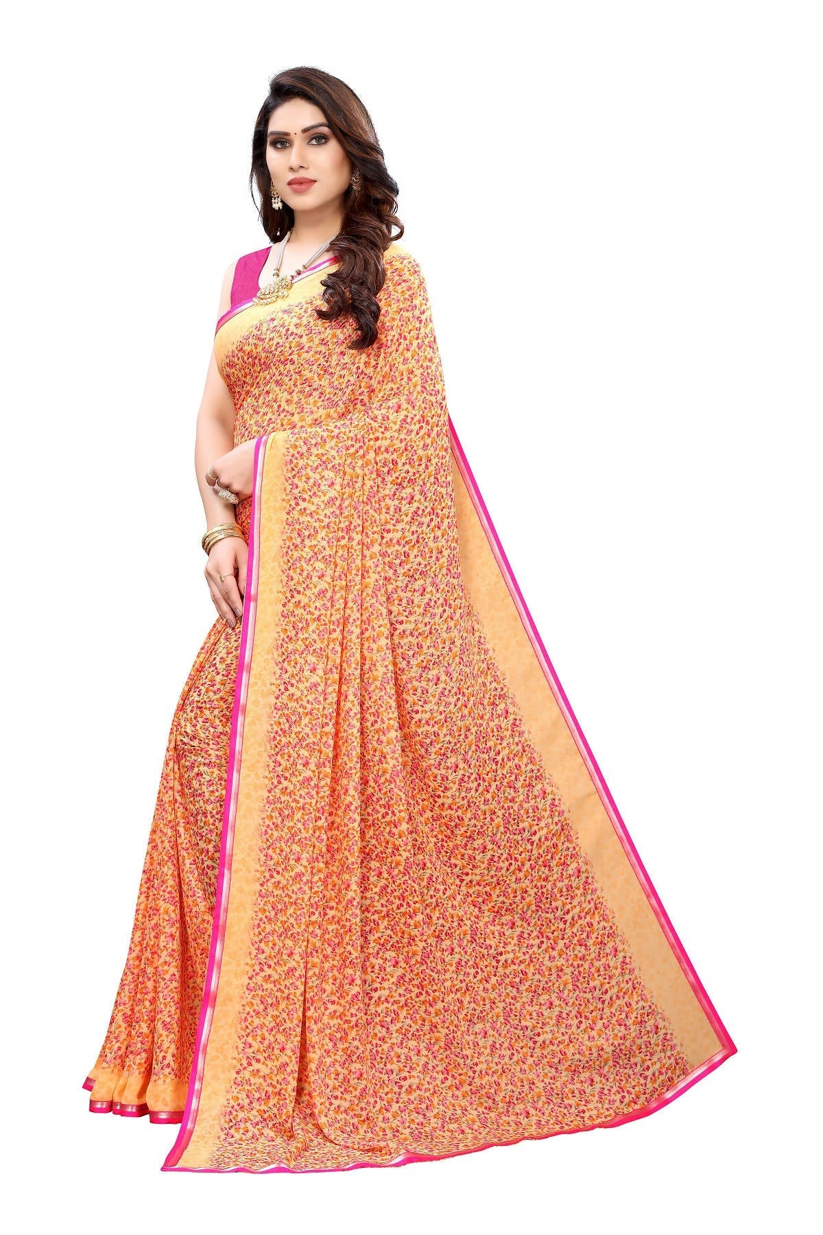 Vamika Ethnic Fire Orange Printed With Lace Saree