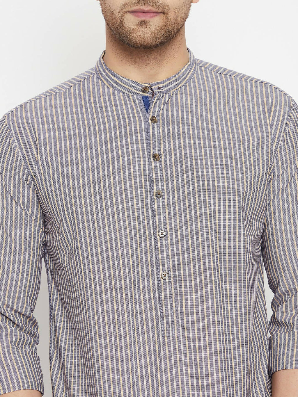 Even Apparels Grey Color Pure Cotton Short Men's Kurta With Band Collar