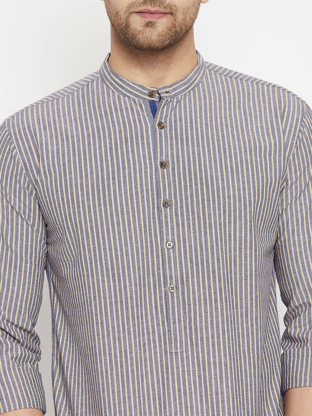 Even Apparels Grey Color Pure Cotton Short Men's Kurta With Band Collar