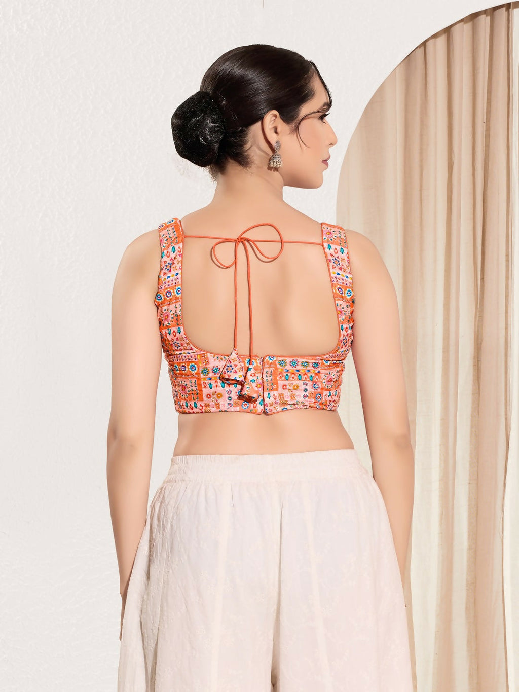 Joban Fashion Peach Viscose Rayon Padded Blouse With Square Neck Sleeveless