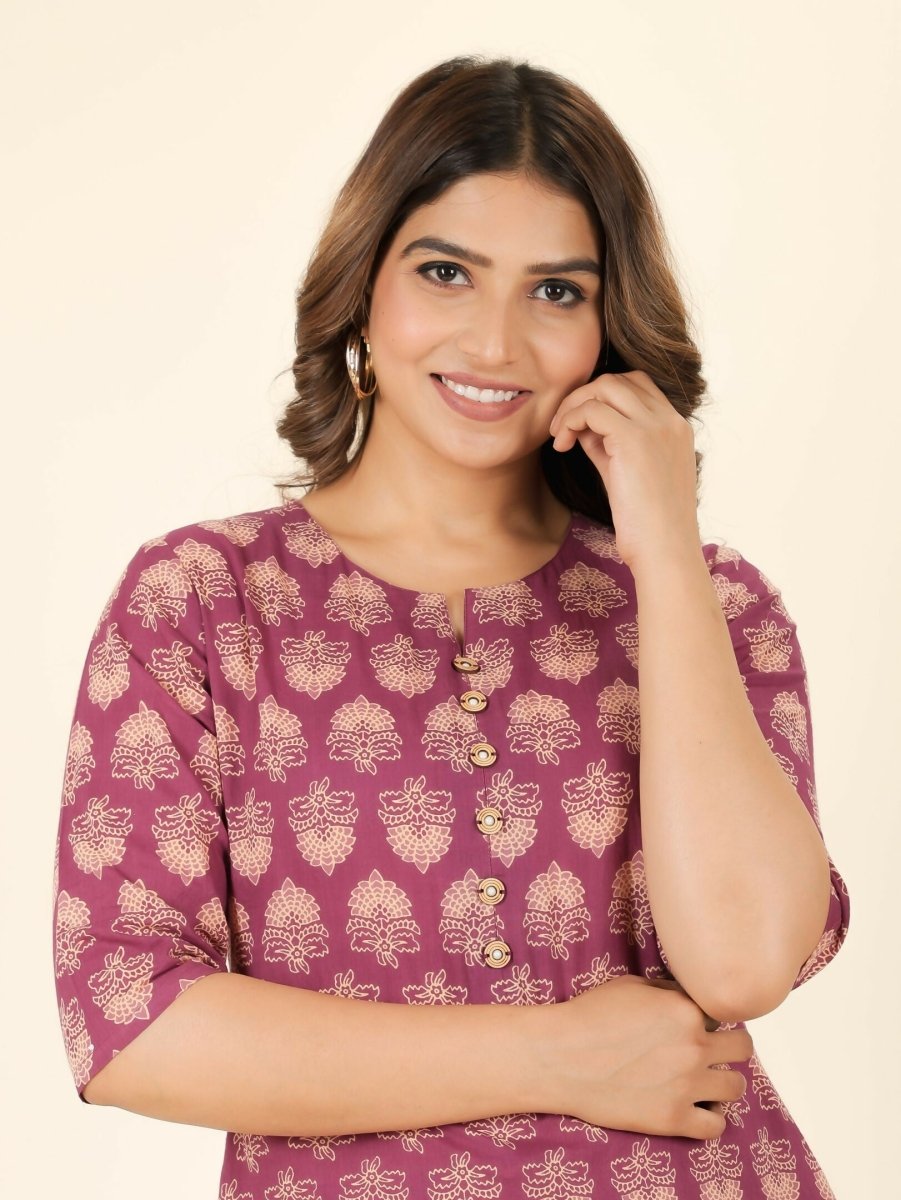 Aramya Pink Soft Cotton Floral Print A-line Kurta Set for Women