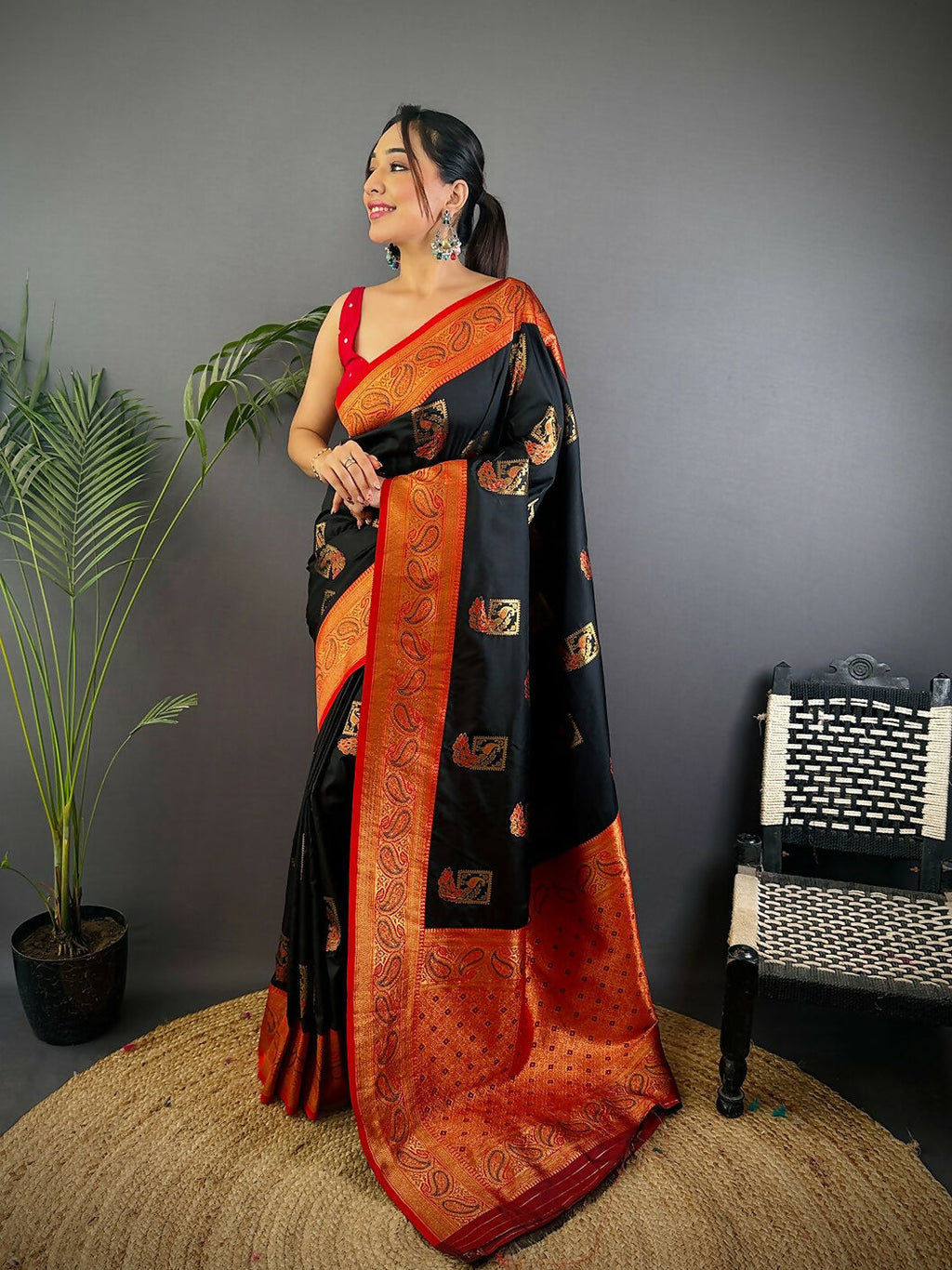 Joban Fashion Maroon Peacock Banarasi Silk Sarees