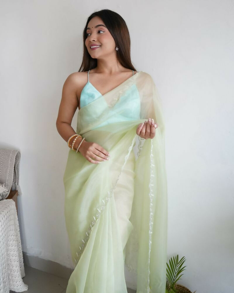 Vamsee Sheetal Green Organza Saree
