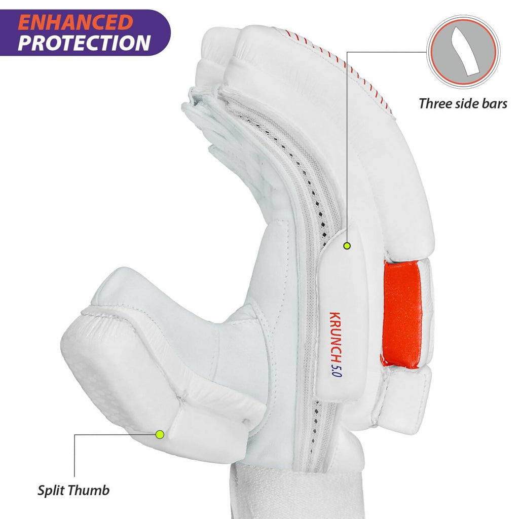 DSC Krunch 7.0 Men's Leather Right Hand Cricket Batting Gloves - Size Small (White Orange)