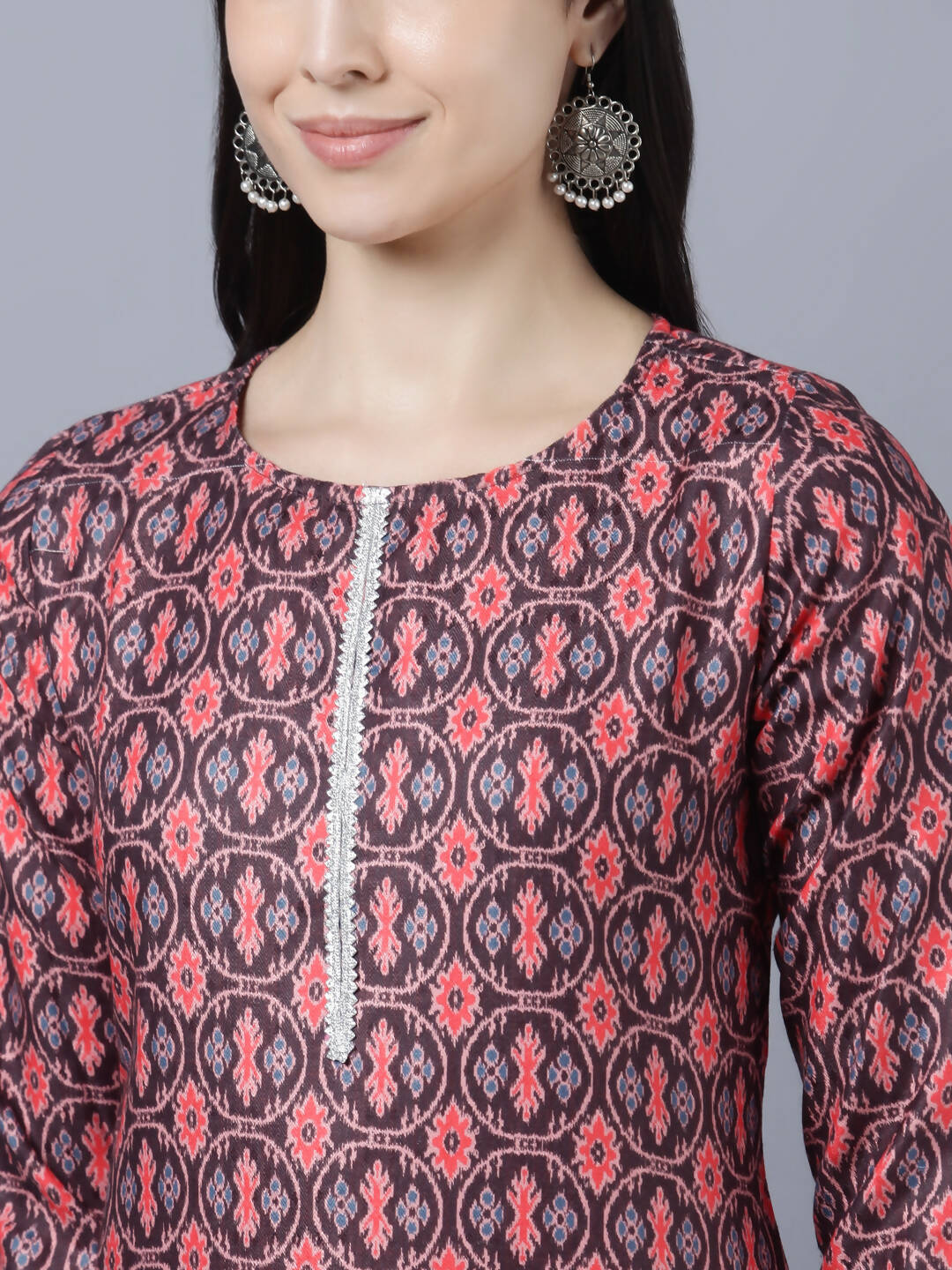 Myshka Women Burgundy Pink Ethnic Motifs Printed Kurta