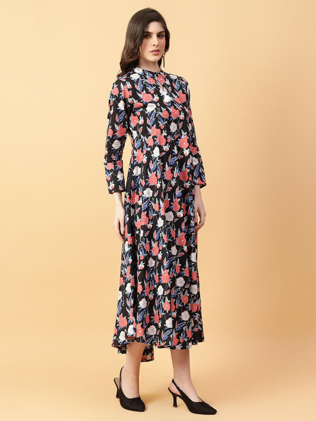 Joban Fashion Black Cotton Printed & Hand Work Dress