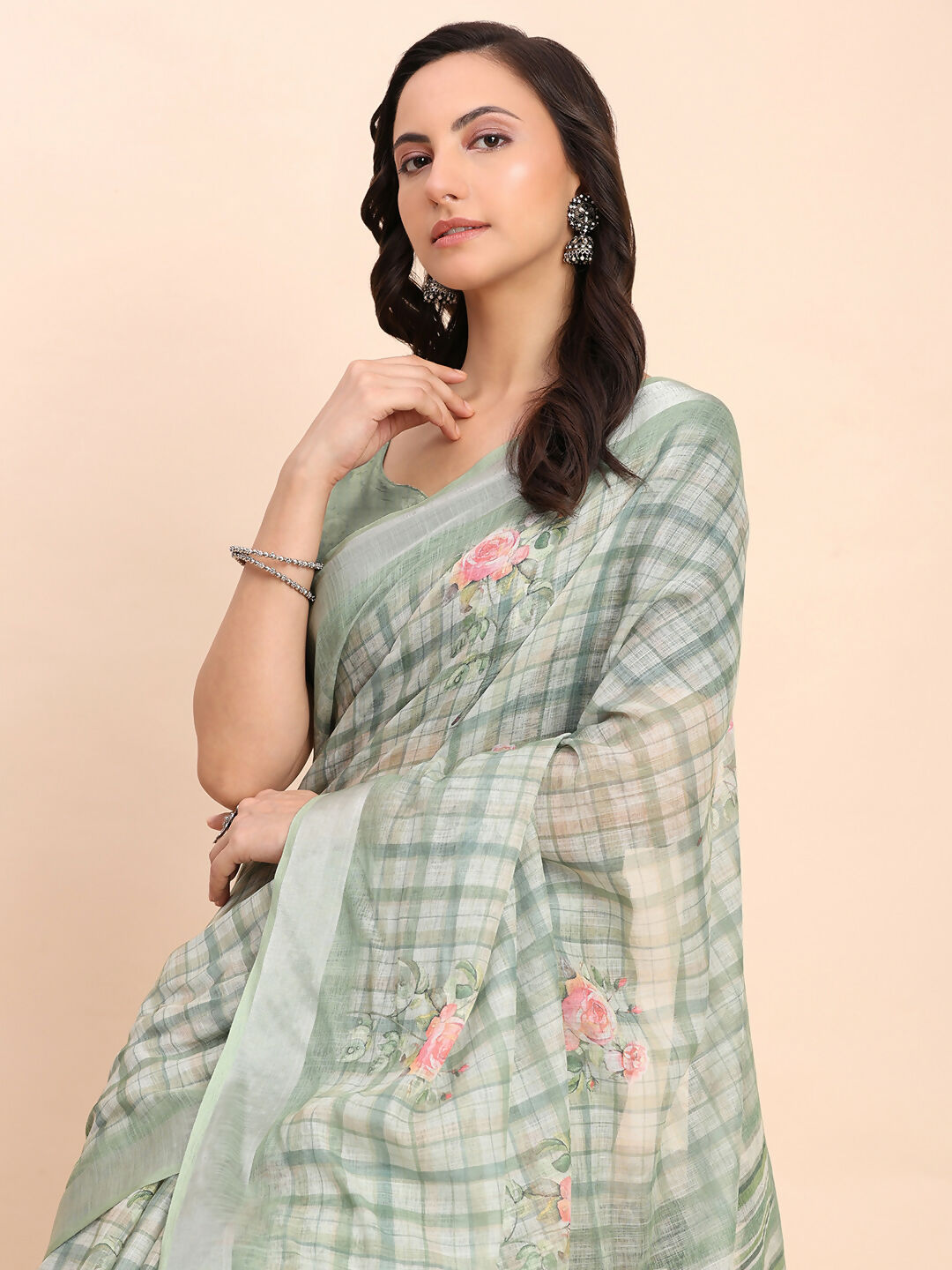 Shree Shyam Fashion Linen Cotton Light Green Saree
