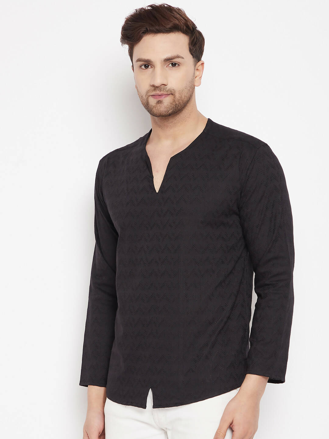 Even Apparels Black Viscose Men's Kurta With Slit Neckline
