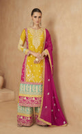 Anaita Yellow Chiffon Suit with Embroidery Coding Sequence Work