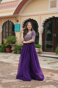 Joban Fashion Purple Georgette Sequence Embroidery Work Gown
