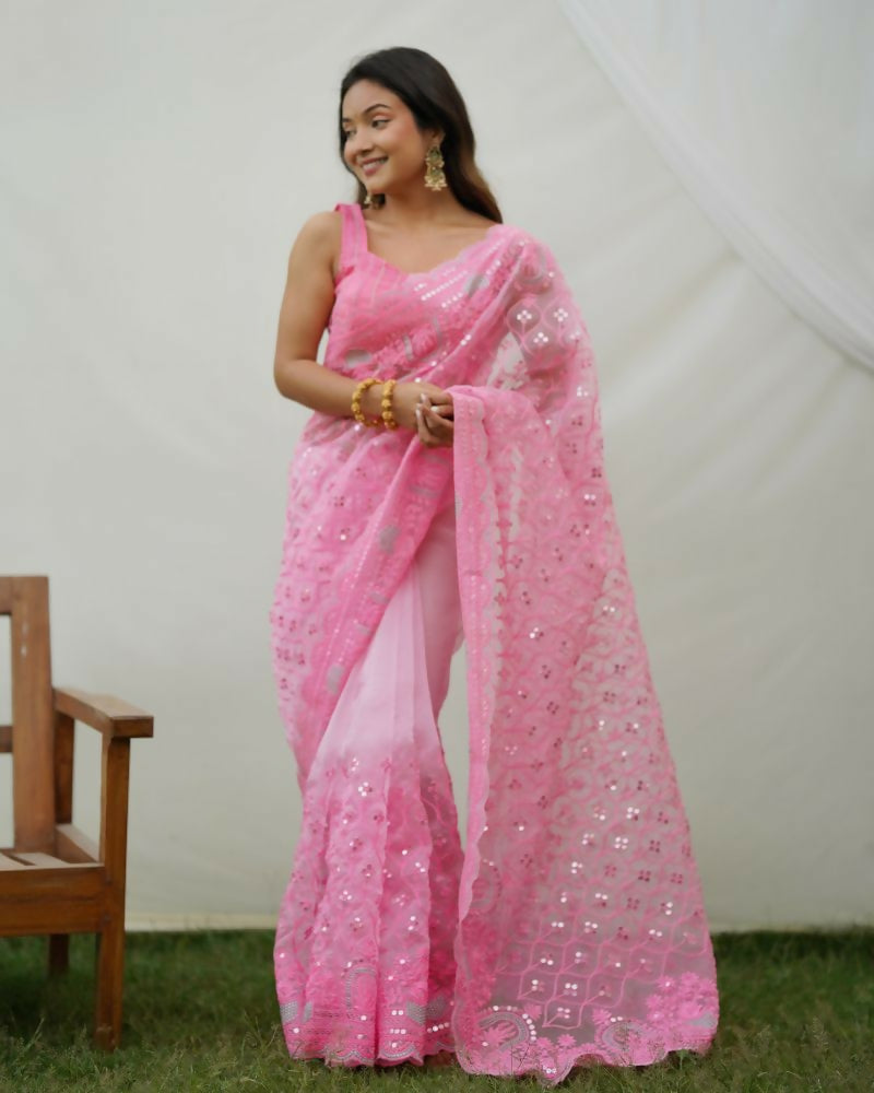 Vamsee Ayra Pink Organza Saree