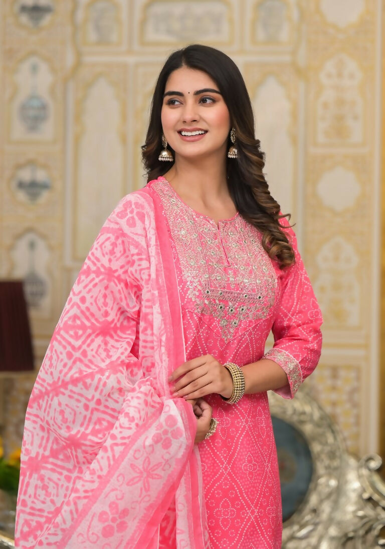 Partywear Designer Pink Cotton Stitched Suit With Dupatta - Tanisha